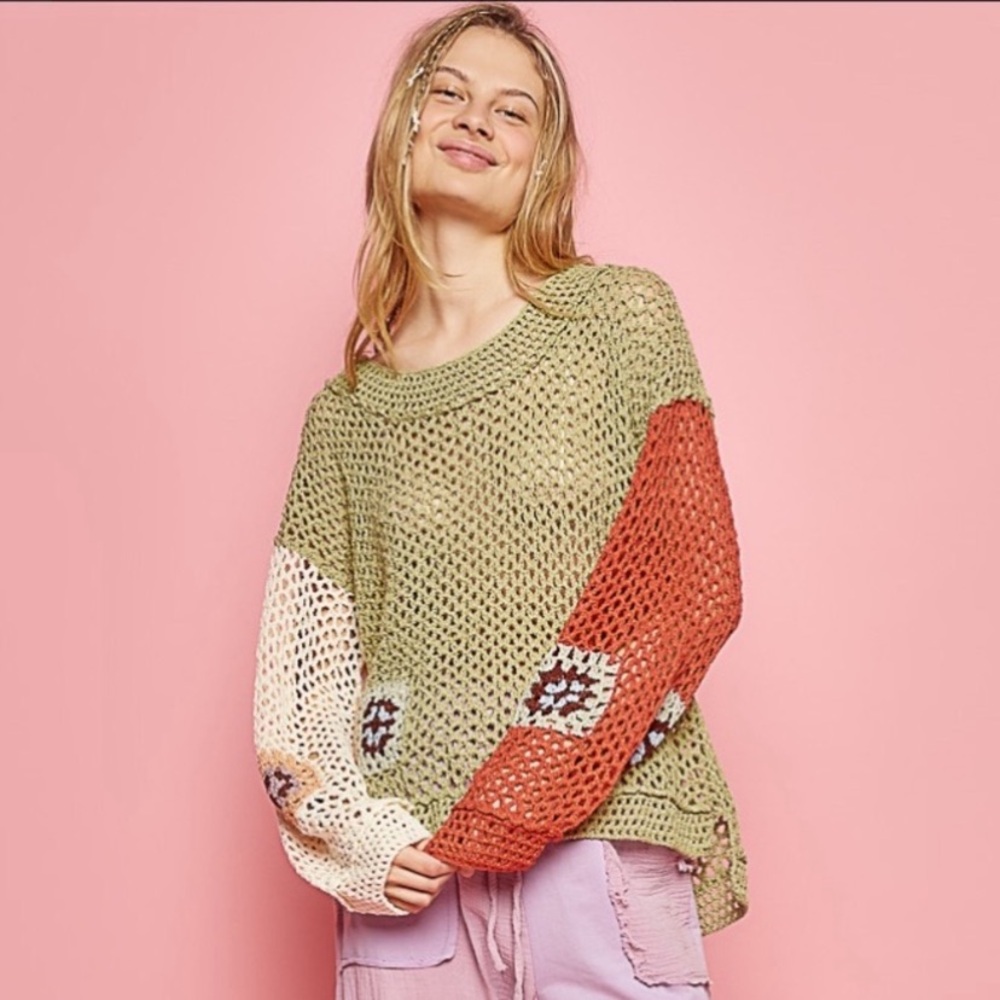 POL Multicolor Crochet Granny Square Sweater